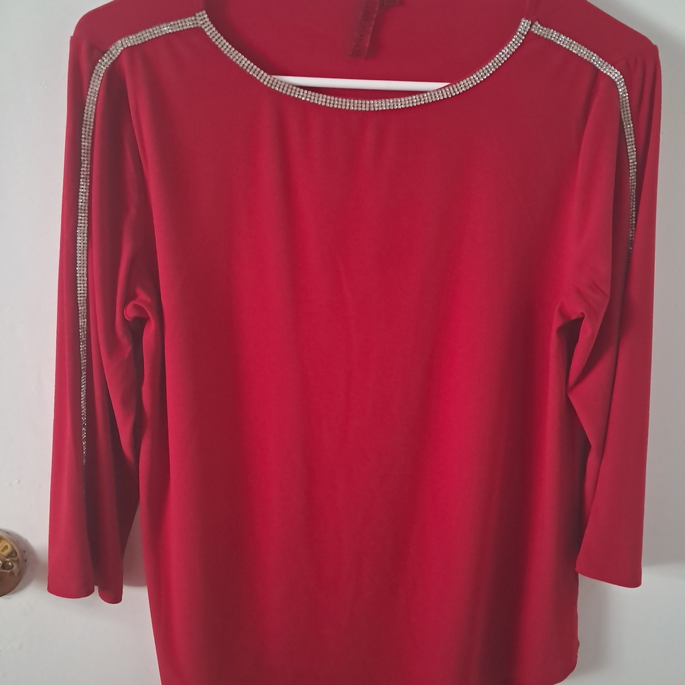 Scarlett Red Long Sleeve Top with Rhinestone Detail